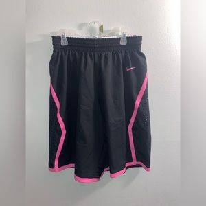 Womens Black Long Nike DriFit Pink Accent Athletic Shorts 100% Polyester Medium